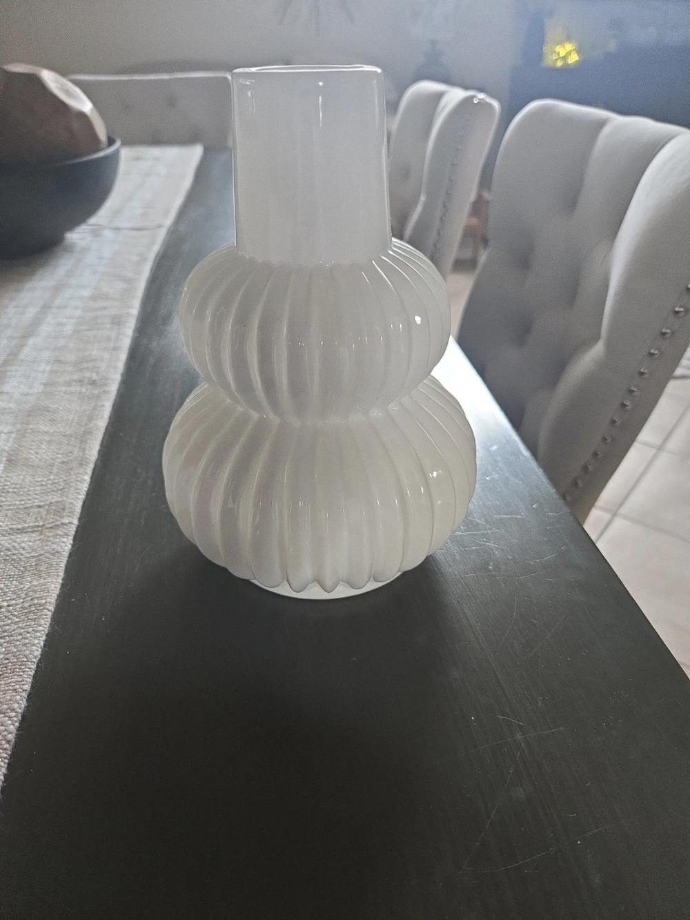 White Ribbed Glass Table Vase - Home Accents